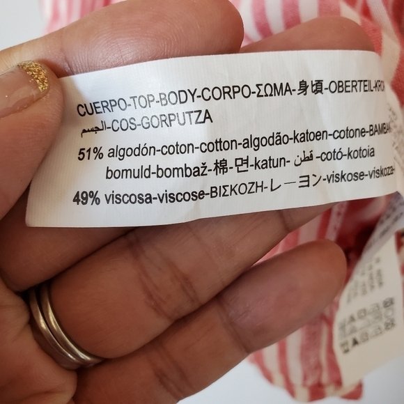 Zara Boho Tunic Dress Womens Medium Red White Stripe Pom Pom Tassel Long Sleeve - Picture 9 of 9